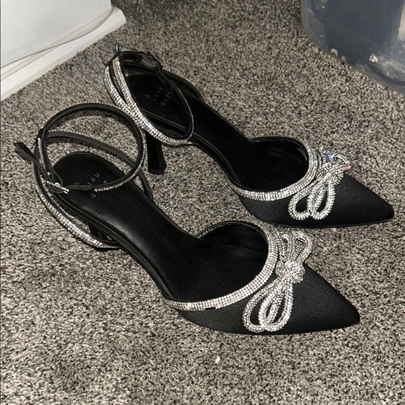 A New Day Black and Silver Heels with Ankle Straps - Picture 2 of 4